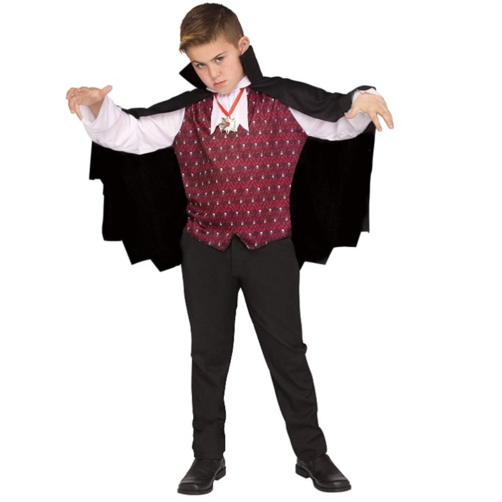 Boys VAMPIRE Costume -Shirt w Vest & Cape MED 8/10